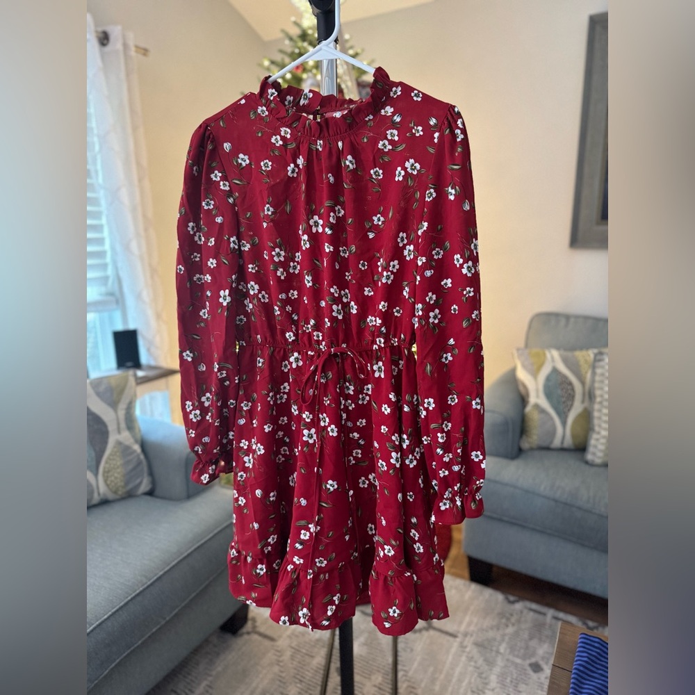 Red Floral Midi Dress